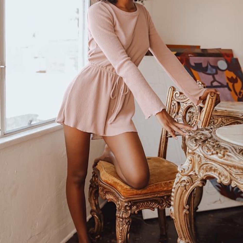 Lulus Warm Embrace Beige Ribbed Lettuce Edge Long Sleeve Romper - Size XS